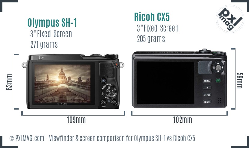 Olympus SH-1 vs Ricoh CX5 Screen and Viewfinder comparison
