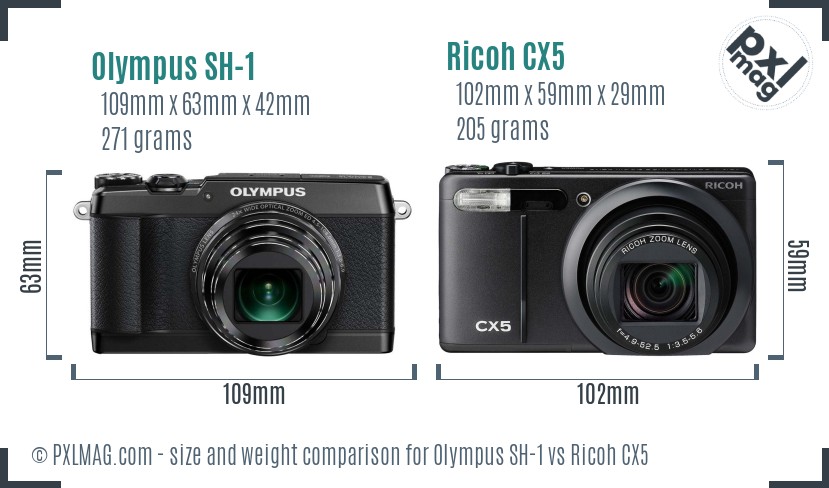 Olympus SH-1 vs Ricoh CX5 size comparison Olympus SH-1 vs Ricoh CX5 size comparison