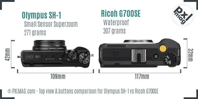 Olympus SH-1 vs Ricoh G700SE top view buttons comparison