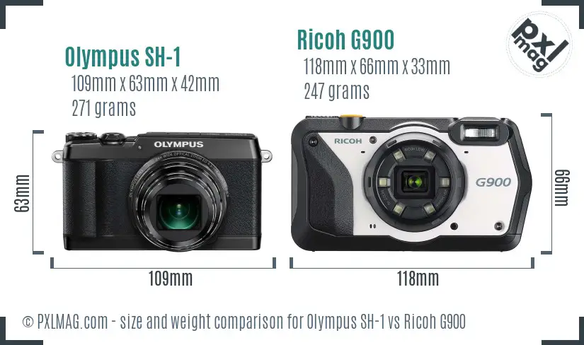 Olympus SH-1 vs Ricoh G900 size comparison
