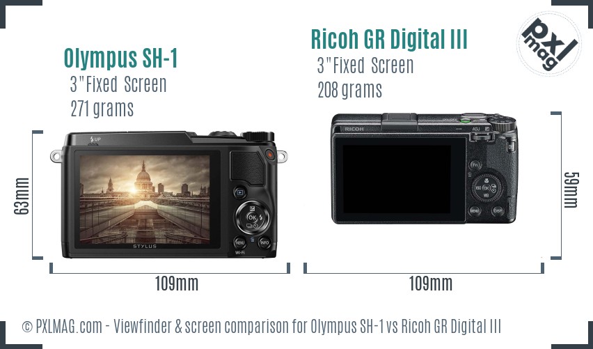 Olympus SH-1 vs Ricoh GR Digital III Screen and Viewfinder comparison