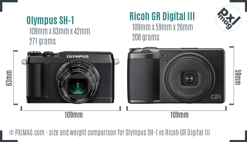 Olympus SH-1 vs Ricoh GR Digital III size comparison Olympus SH-1 vs Ricoh GR Digital III size comparison