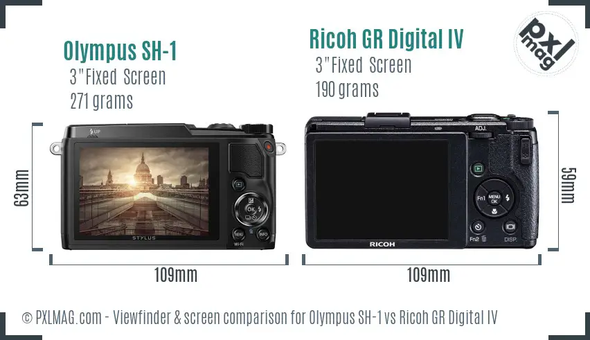 Olympus SH-1 vs Ricoh GR Digital IV Screen and Viewfinder comparison