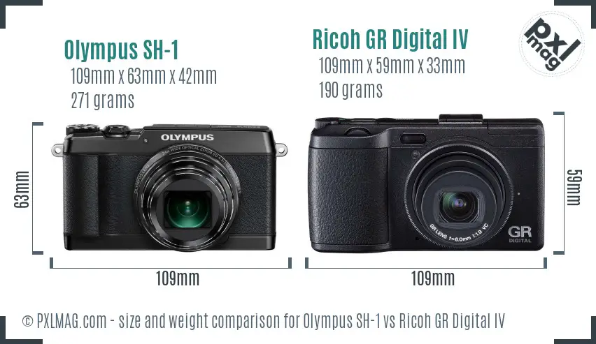 Olympus SH-1 vs Ricoh GR Digital IV size comparison