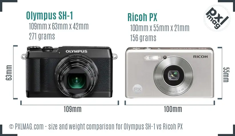 Olympus SH-1 vs Ricoh PX size comparison Olympus SH-1 vs Ricoh PX size comparison