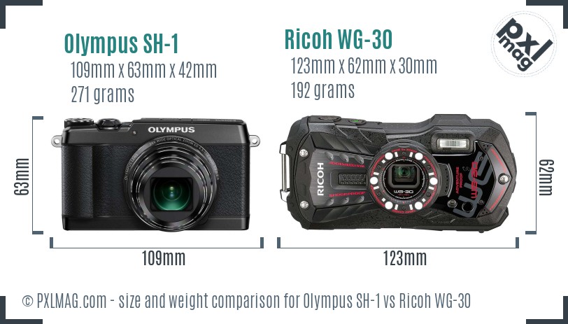 Olympus SH-1 vs Ricoh WG-30 size comparison