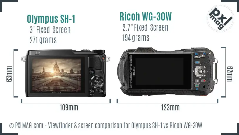 Olympus SH-1 vs Ricoh WG-30W Screen and Viewfinder comparison