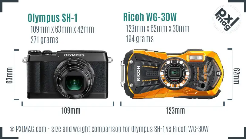 Olympus SH-1 vs Ricoh WG-30W size comparison