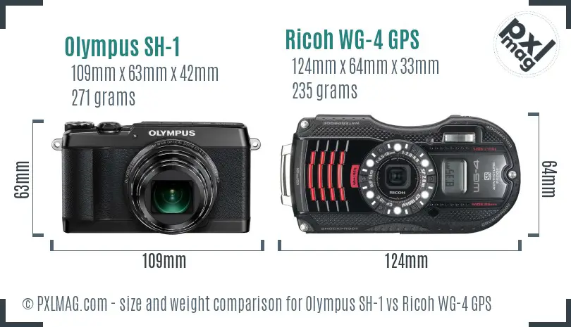 Olympus SH-1 vs Ricoh WG-4 GPS size comparison