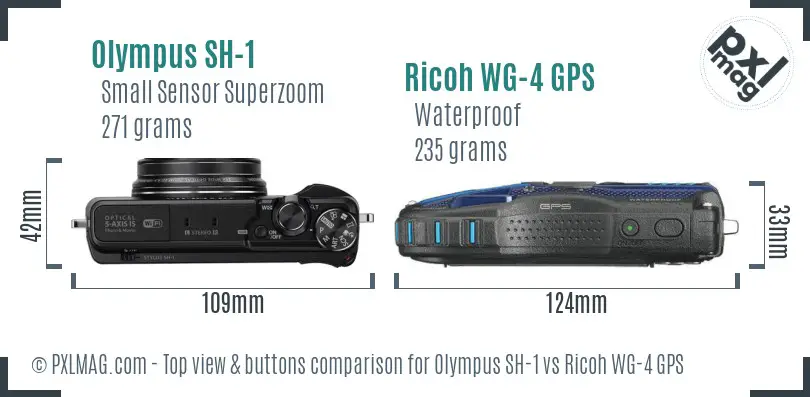 Olympus SH-1 vs Ricoh WG-4 GPS top view buttons comparison