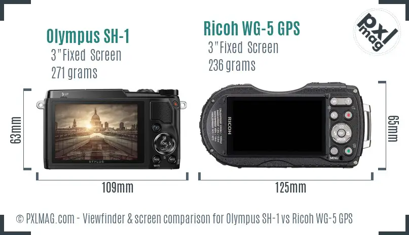 Olympus SH-1 vs Ricoh WG-5 GPS Screen and Viewfinder comparison