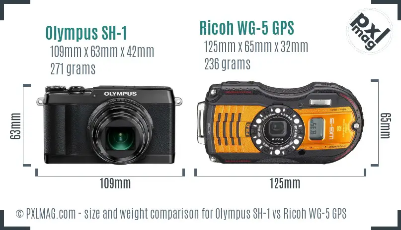 Olympus SH-1 vs Ricoh WG-5 GPS size comparison