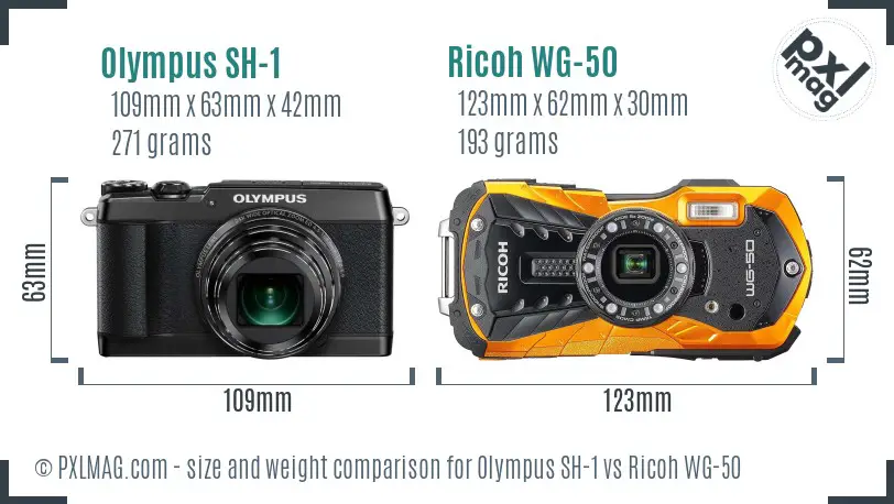 Olympus SH-1 vs Ricoh WG-50 size comparison