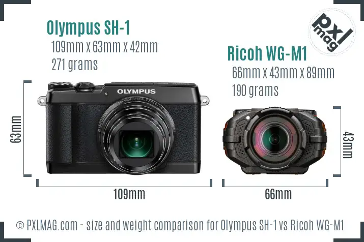 Olympus SH-1 vs Ricoh WG-M1 size comparison