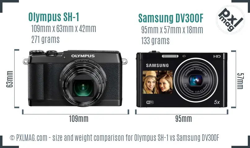 Olympus SH-1 vs Samsung DV300F size comparison