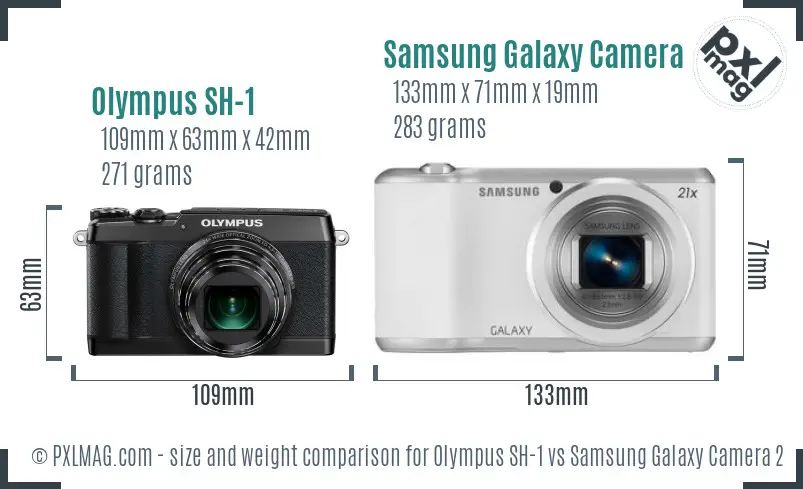 Olympus SH-1 vs Samsung Galaxy Camera 2 size comparison