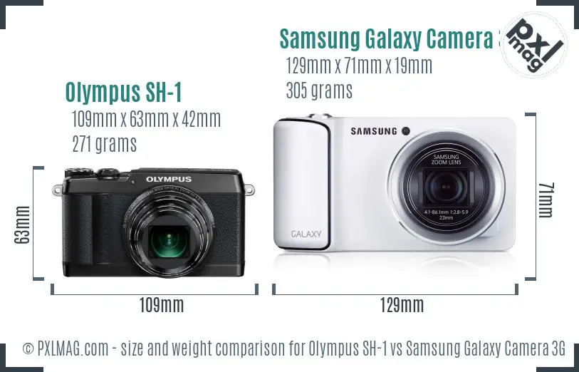 Olympus SH-1 vs Samsung Galaxy Camera 3G size comparison