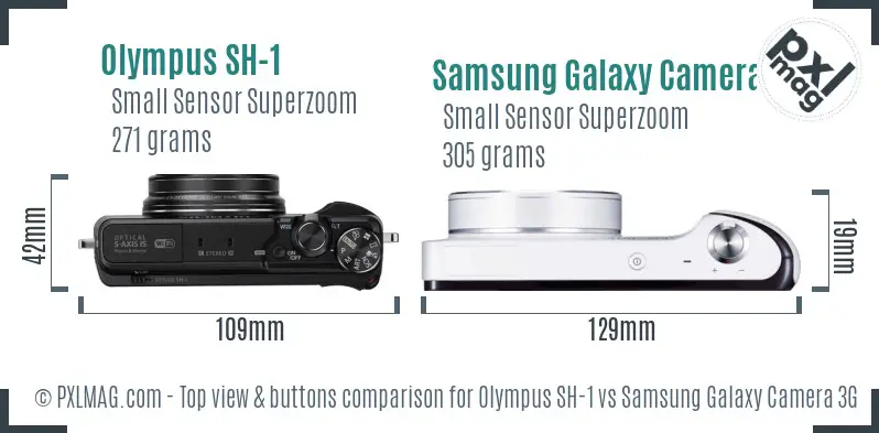 Olympus SH-1 vs Samsung Galaxy Camera 3G top view buttons comparison