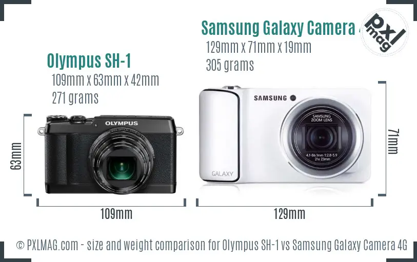 Olympus SH-1 vs Samsung Galaxy Camera 4G size comparison