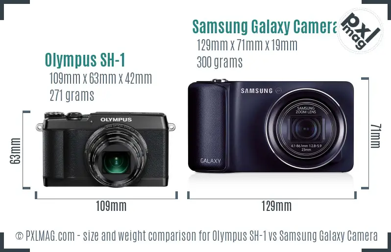 Olympus SH-1 vs Samsung Galaxy Camera size comparison