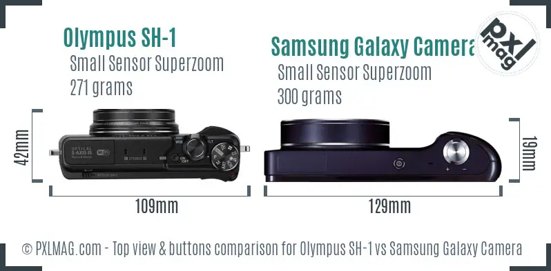 Olympus SH-1 vs Samsung Galaxy Camera top view buttons comparison