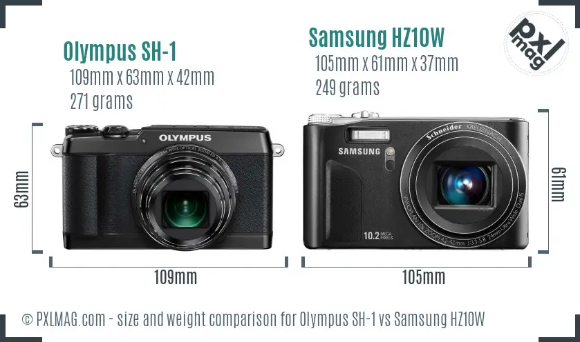 Olympus SH-1 vs Samsung HZ10W size comparison