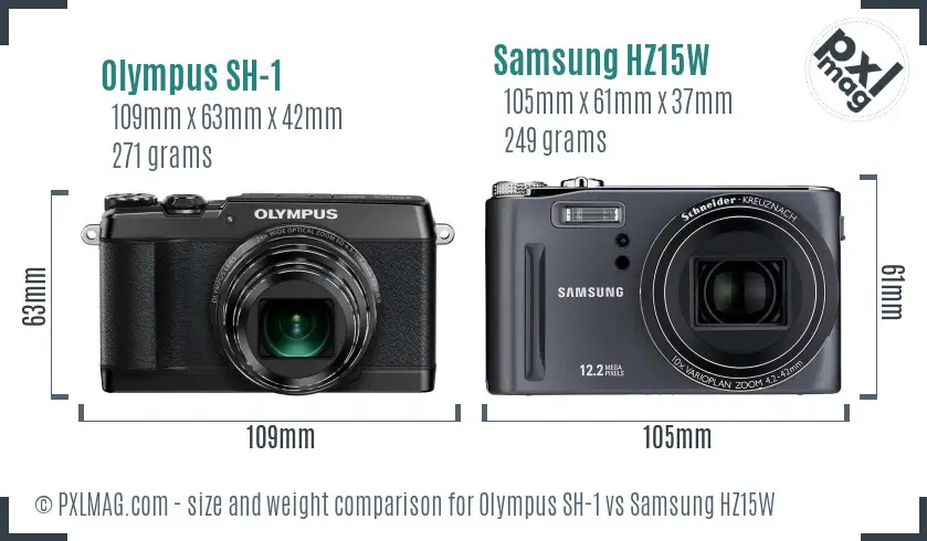 Olympus SH-1 vs Samsung HZ15W size comparison Olympus SH-1 vs Samsung HZ15W size comparison