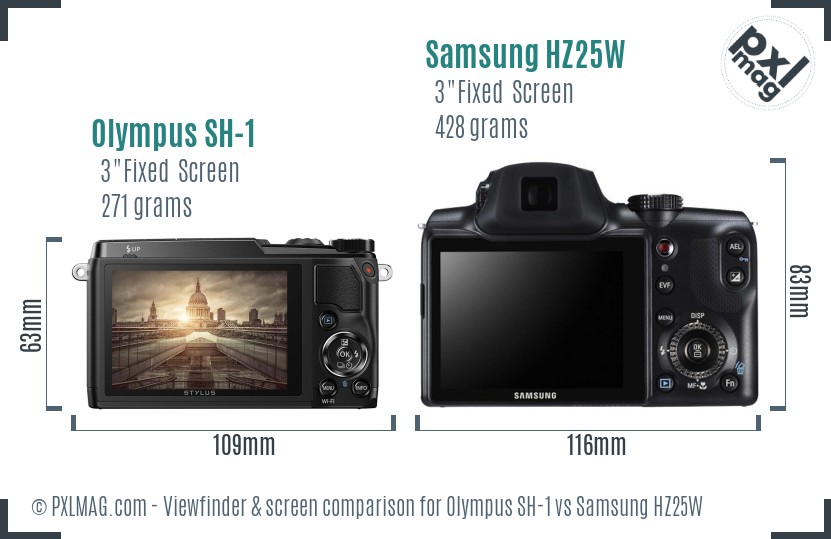Olympus SH-1 vs Samsung HZ25W Screen and Viewfinder comparison