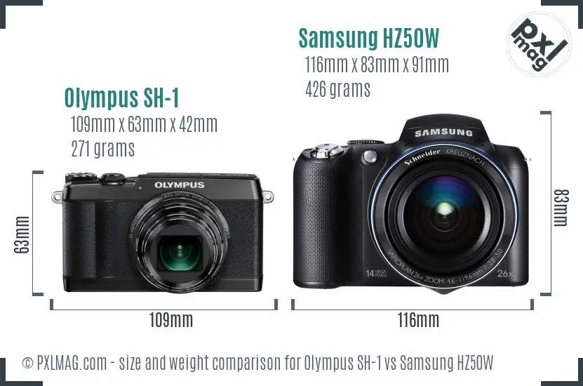 Olympus SH-1 vs Samsung HZ50W size comparison Olympus SH-1 vs Samsung HZ50W size comparison