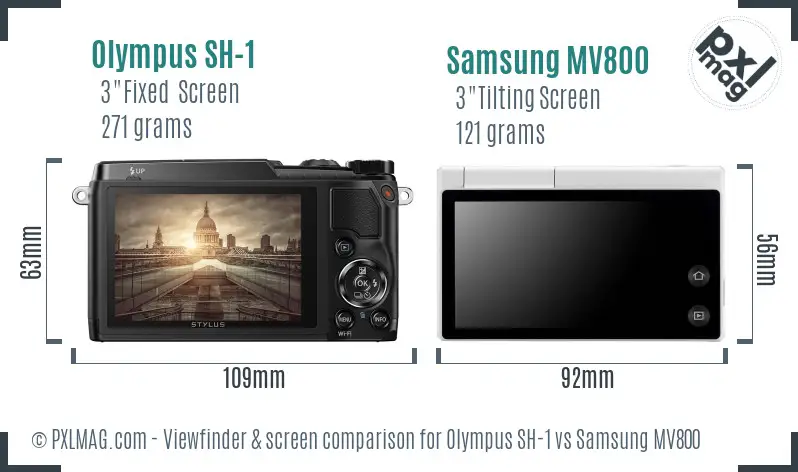 Olympus SH-1 vs Samsung MV800 Screen and Viewfinder comparison
