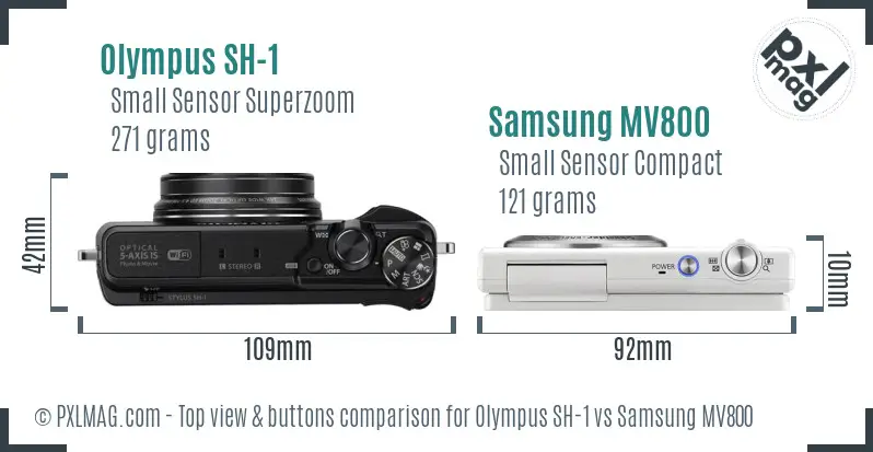 Olympus SH-1 vs Samsung MV800 top view buttons comparison