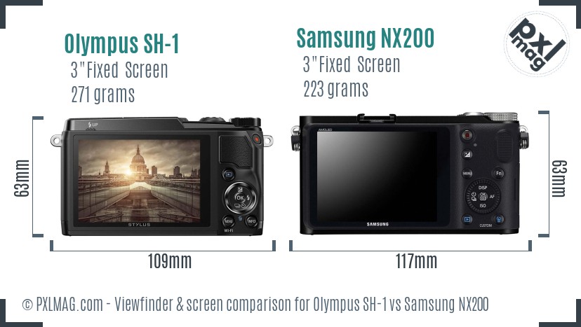 Olympus SH-1 vs Samsung NX200 Screen and Viewfinder comparison