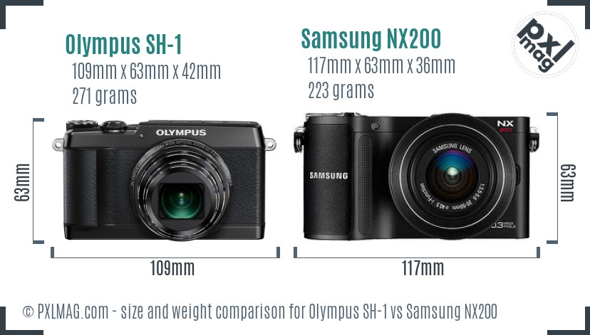 Olympus SH-1 vs Samsung NX200 size comparison