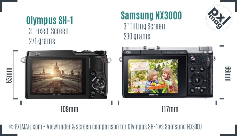 Olympus SH-1 vs Samsung NX3000 Screen and Viewfinder comparison