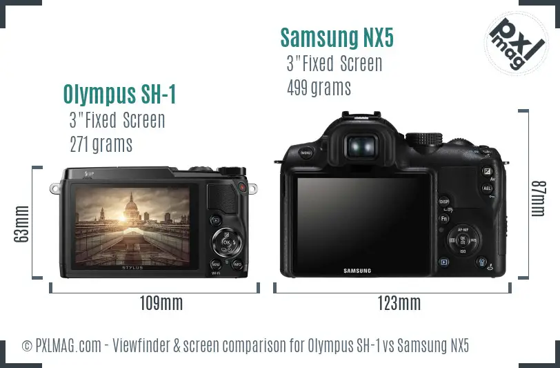 Olympus SH-1 vs Samsung NX5 Screen and Viewfinder comparison