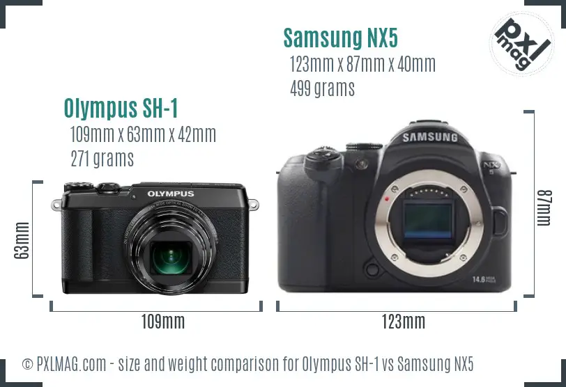 Olympus SH-1 vs Samsung NX5 size comparison