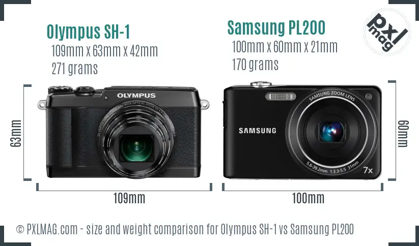 Olympus SH-1 vs Samsung PL200 size comparison