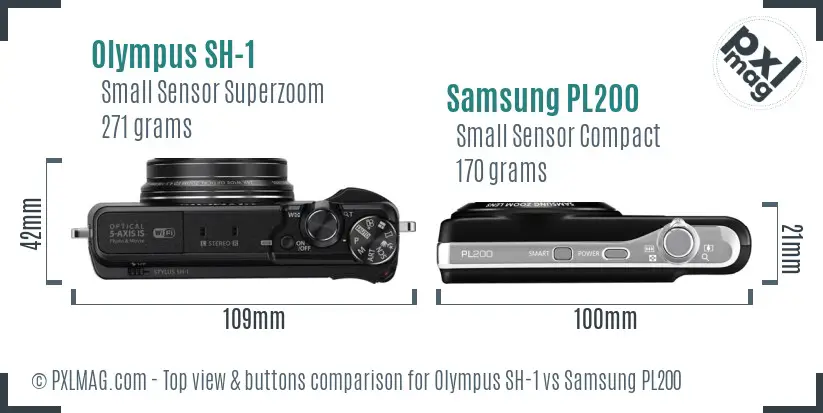 Olympus SH-1 vs Samsung PL200 top view buttons comparison