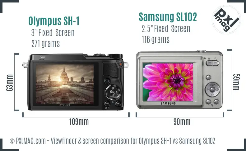 Olympus SH-1 vs Samsung SL102 Screen and Viewfinder comparison