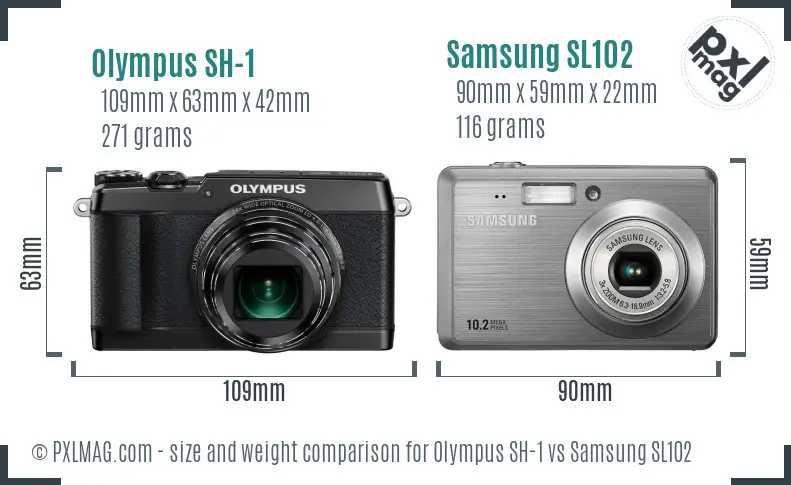 Olympus SH-1 vs Samsung SL102 size comparison