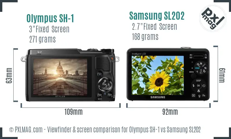 Olympus SH-1 vs Samsung SL202 Screen and Viewfinder comparison