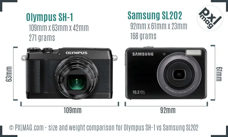 Olympus SH-1 vs Samsung SL202 size comparison