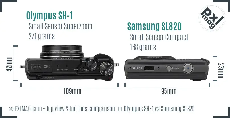 Olympus SH-1 vs Samsung SL820 top view buttons comparison