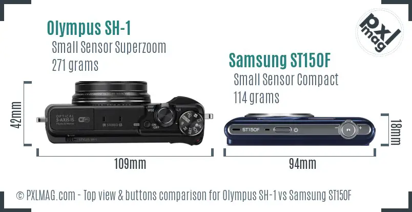 Olympus SH-1 vs Samsung ST150F top view buttons comparison