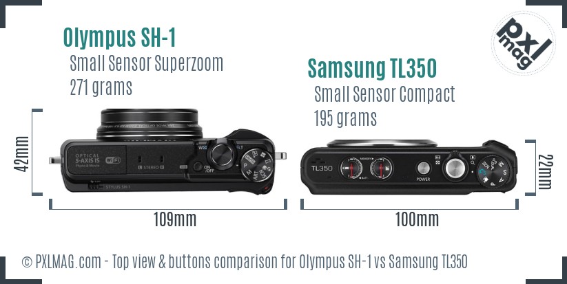 Olympus SH-1 vs Samsung TL350 top view buttons comparison