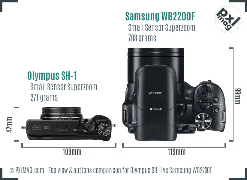 Olympus SH-1 vs Samsung WB2200F top view buttons comparison