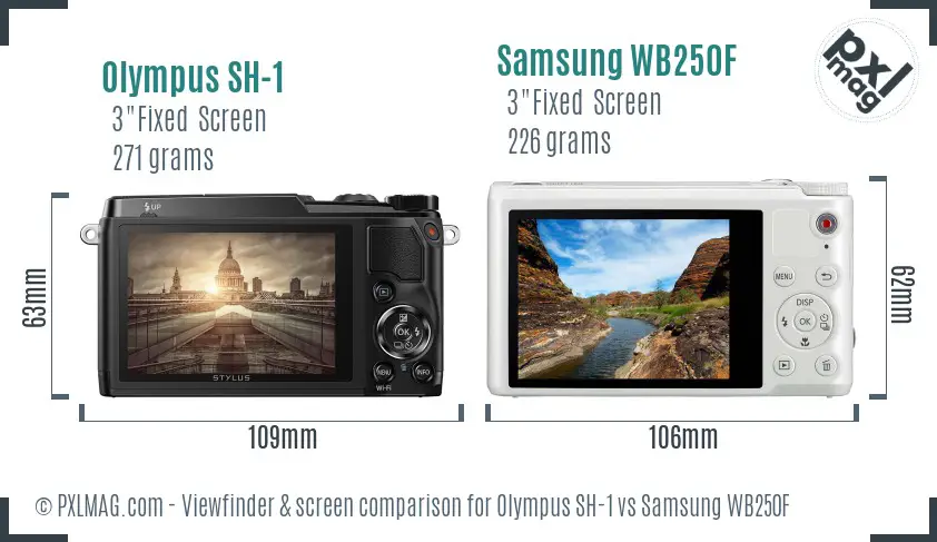 Olympus SH-1 vs Samsung WB250F Screen and Viewfinder comparison