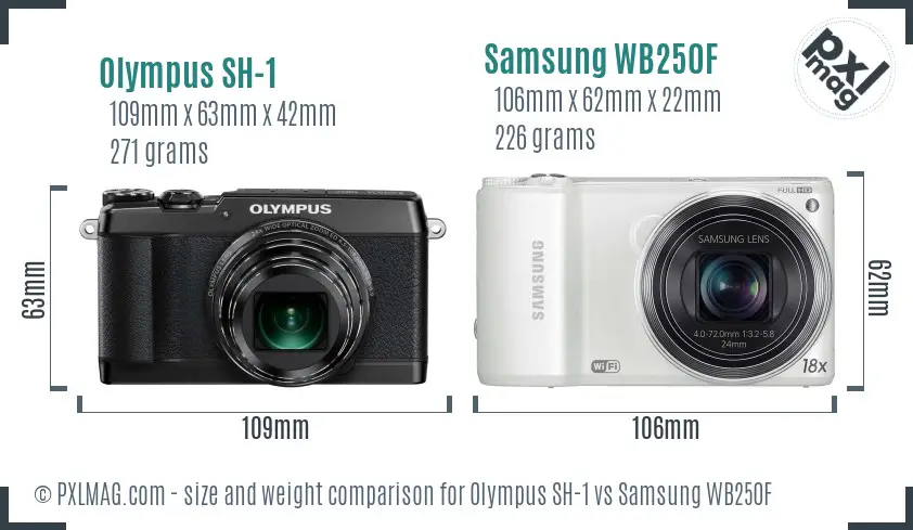 Olympus SH-1 vs Samsung WB250F size comparison