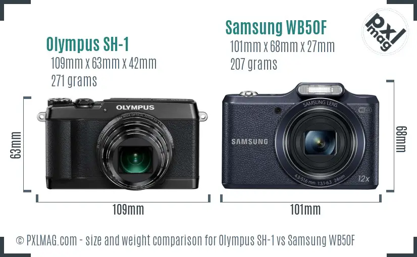 Olympus SH-1 vs Samsung WB50F size comparison