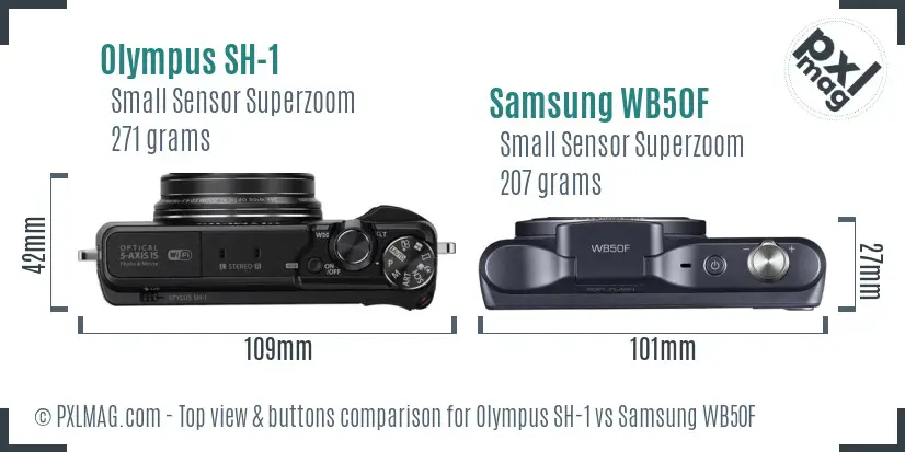 Olympus SH-1 vs Samsung WB50F top view buttons comparison